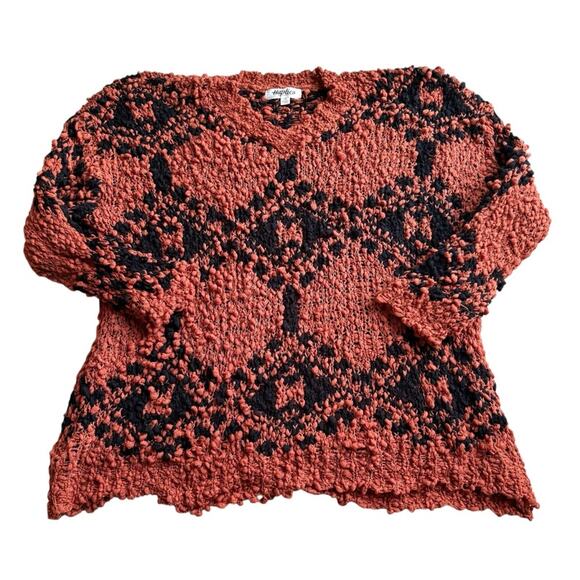 Haptics Sweaters - Haptics Elegant V-Neck Sweater - Rust and Black Size 1 X